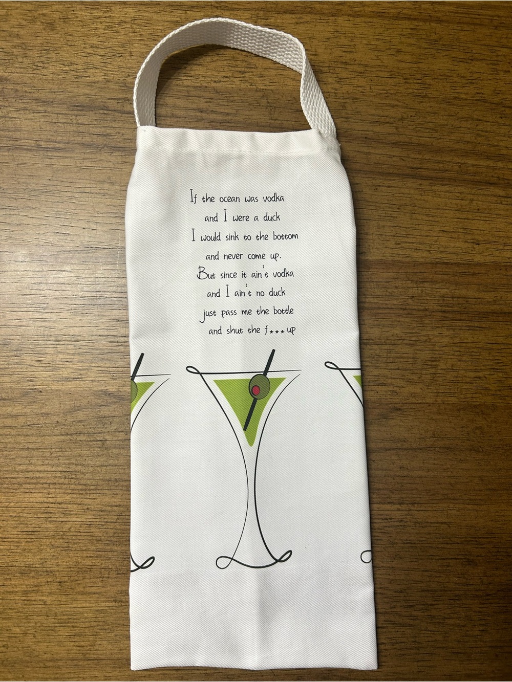NEW Humorous Bottle Tote Bag with Green Martini Design